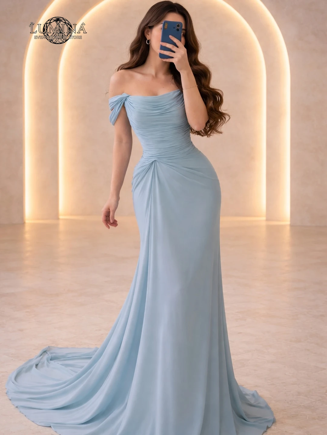 

Lumina Card Shoulder Gala Dresses Elegant Evening Party Dress Custom Made the Most Luxurious Dresses for Weddings Fishtail Skirt