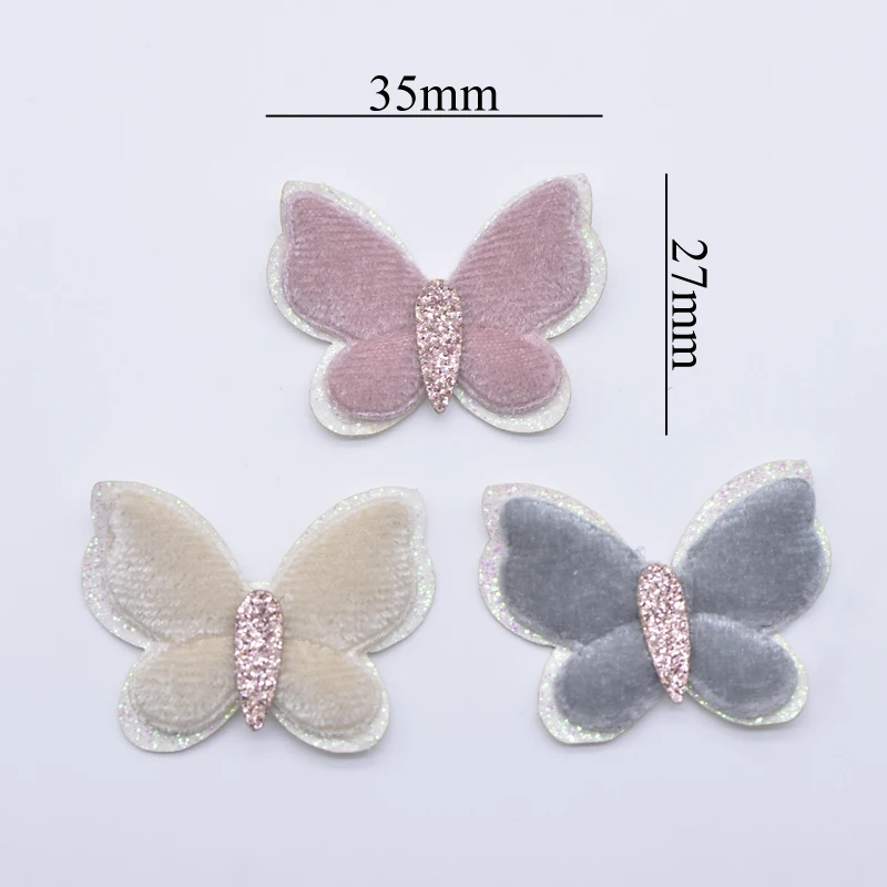 10Pcs 35*27mm Short Plush Double Butterfly Appliques for DIY Headwear Hair Clips Bow Decor Accessories