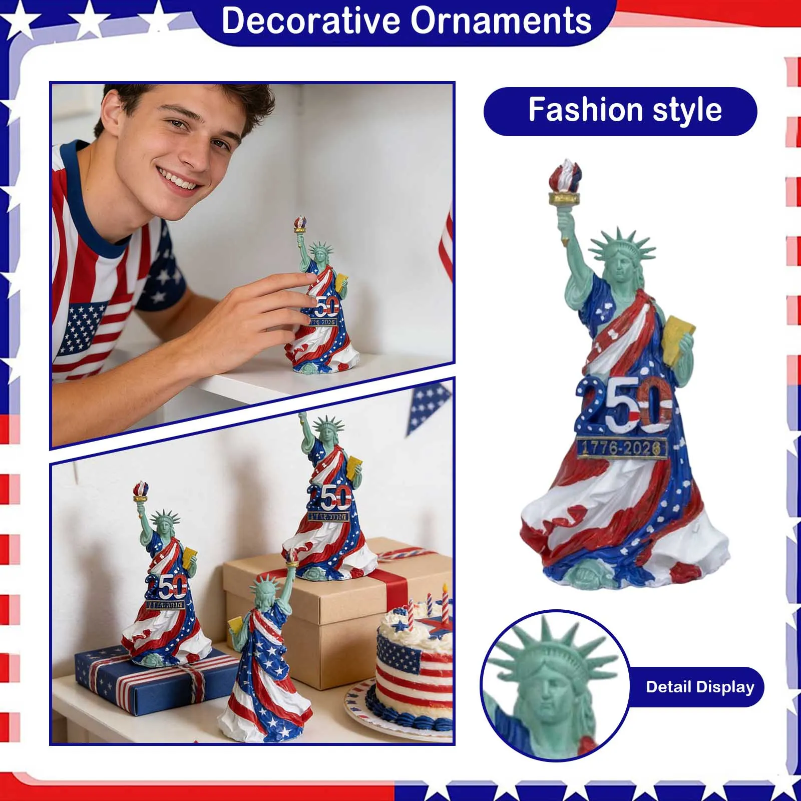 Statue Of Liberty Figurine Usa 250th Anniversary Patriotic Decor 1776 2026 Tabletop Ornament 4th Of July Home Car Decor