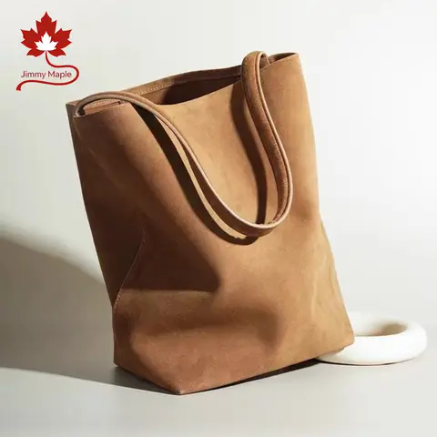 2027 Simple Slouchy Style Large Tote Real Suede Cow Leather Women Underarm Shoulder Bag Matte Nubuck Ladies Handbag Coffee