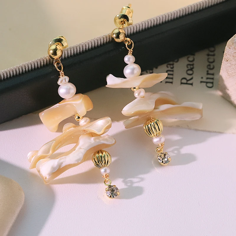 

Серьги-подвески с натуральным жемчугом и цирконием, дизайн ручной работы, креативные серьги, банкетные женские украшения GE1819