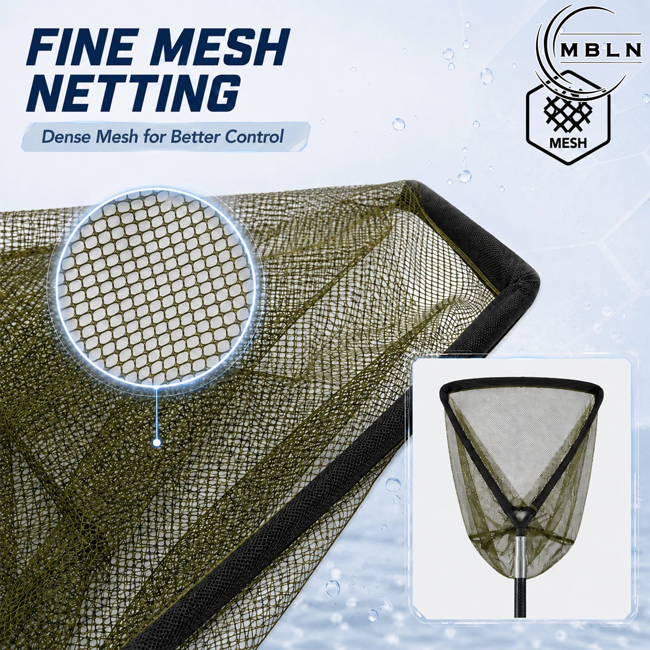 MBLN Faltbares Dreieck-Fangnetz-Set mit Carbonfaser-Griff, großes Fischernetz mit verstellbarem, rutschfestem Griff und Polyestergewebe – Detail 3