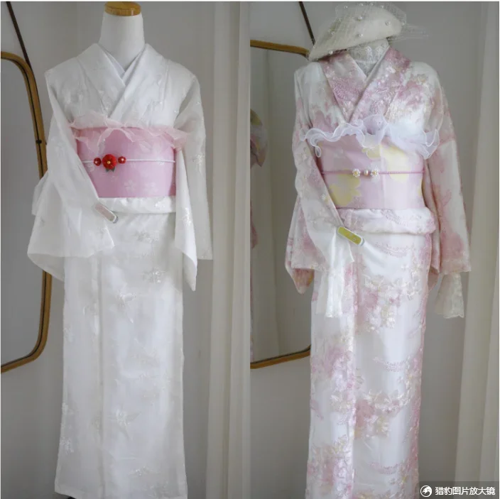 Japanese Traditional Formal women's Lace Small Pattern Kimono Birthday Dress