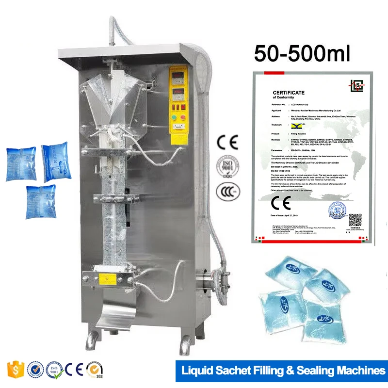Automatic Sachet 50-500ml Liquid Filling and Packaging Machine For Water Milk Drink Beverage Juice Pouch Ice