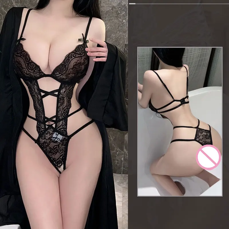 Lingerie Female Senior Sense Of Gathering Bra Sexy Sling Deep V Pure Desire Sleepwear Hollow Temptation Lace Open Crotch Dresses