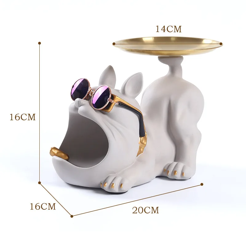 Imagem -03 - Resina Cool Dog Bulldog Estátua Suporte de Lanche Chave Estatueta de Arte Moderna Home Desktop Decor Armazenamento Bandeja de Escultura Ornamento