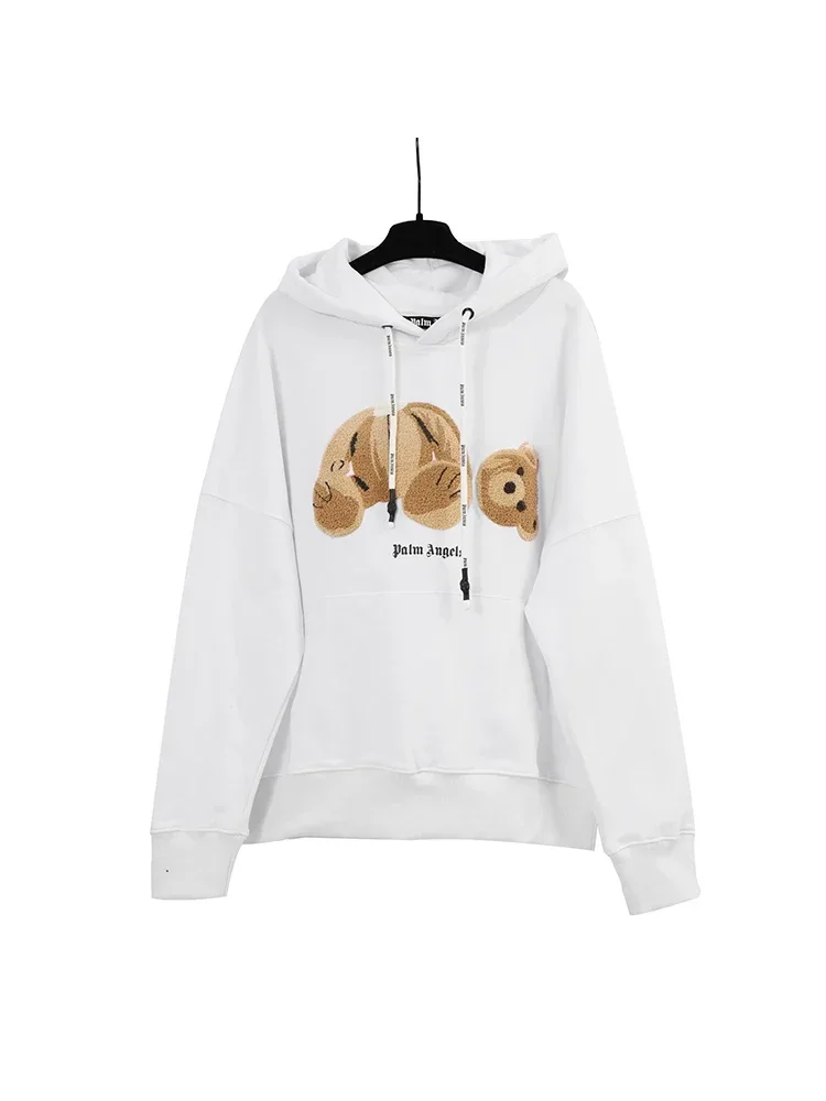 Palm Angels High-Quality Cotton Wool Coils Flocked Embroidered Bear Men and Women Couples Hooded Sweatshirt 2024 Fall New