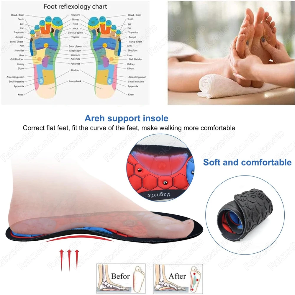 Magnetic Therapy Massage Insoles for Shoes Man Weight Loss Inserts Flat Foot Arch Support Orthotic Insoles for Feet Acupressure