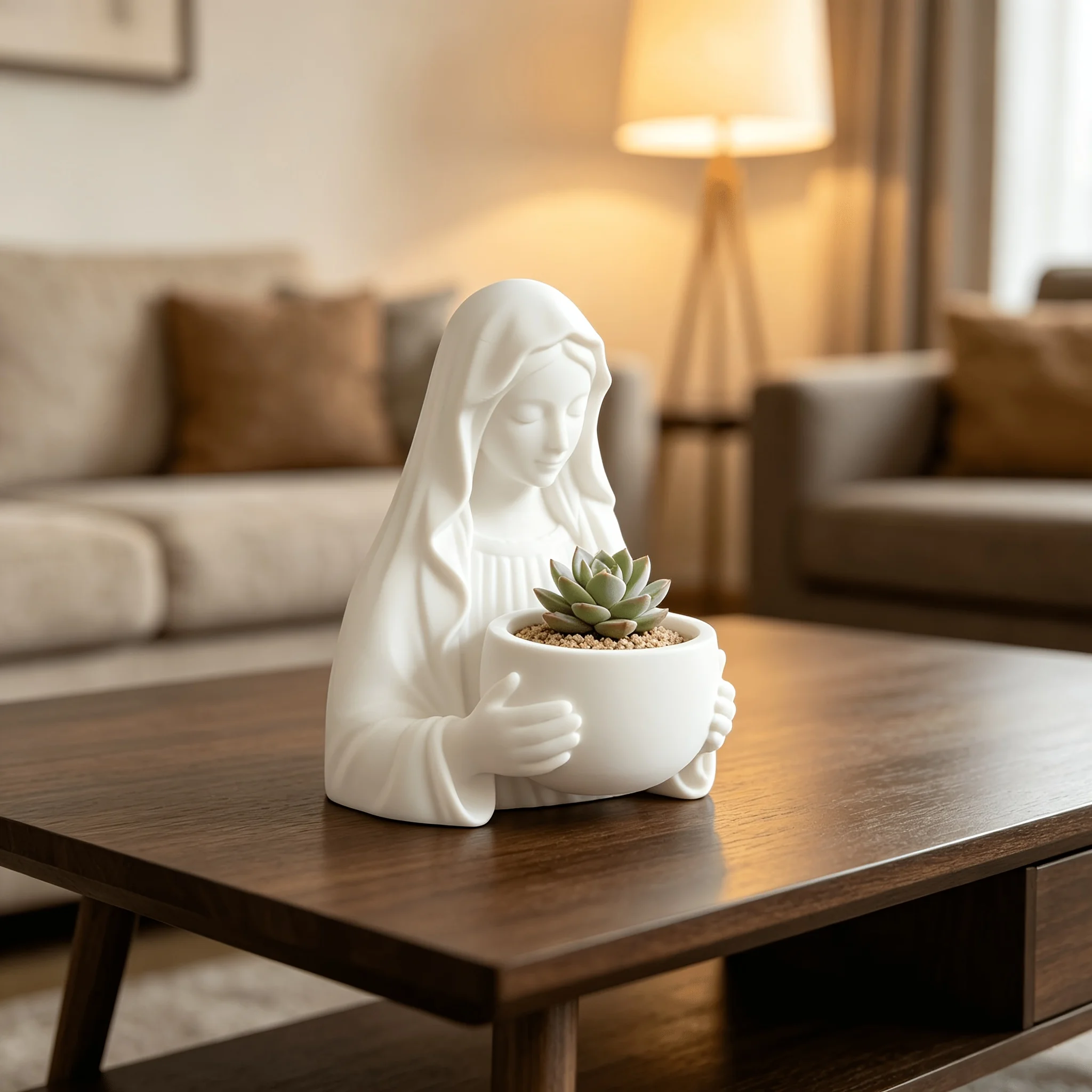 Pot de fleurs imprimé en 3D en forme de Vierge Marie, boîte de rangement pour chapelet, décoration religieuse pour coin de prière, jardin de bureau