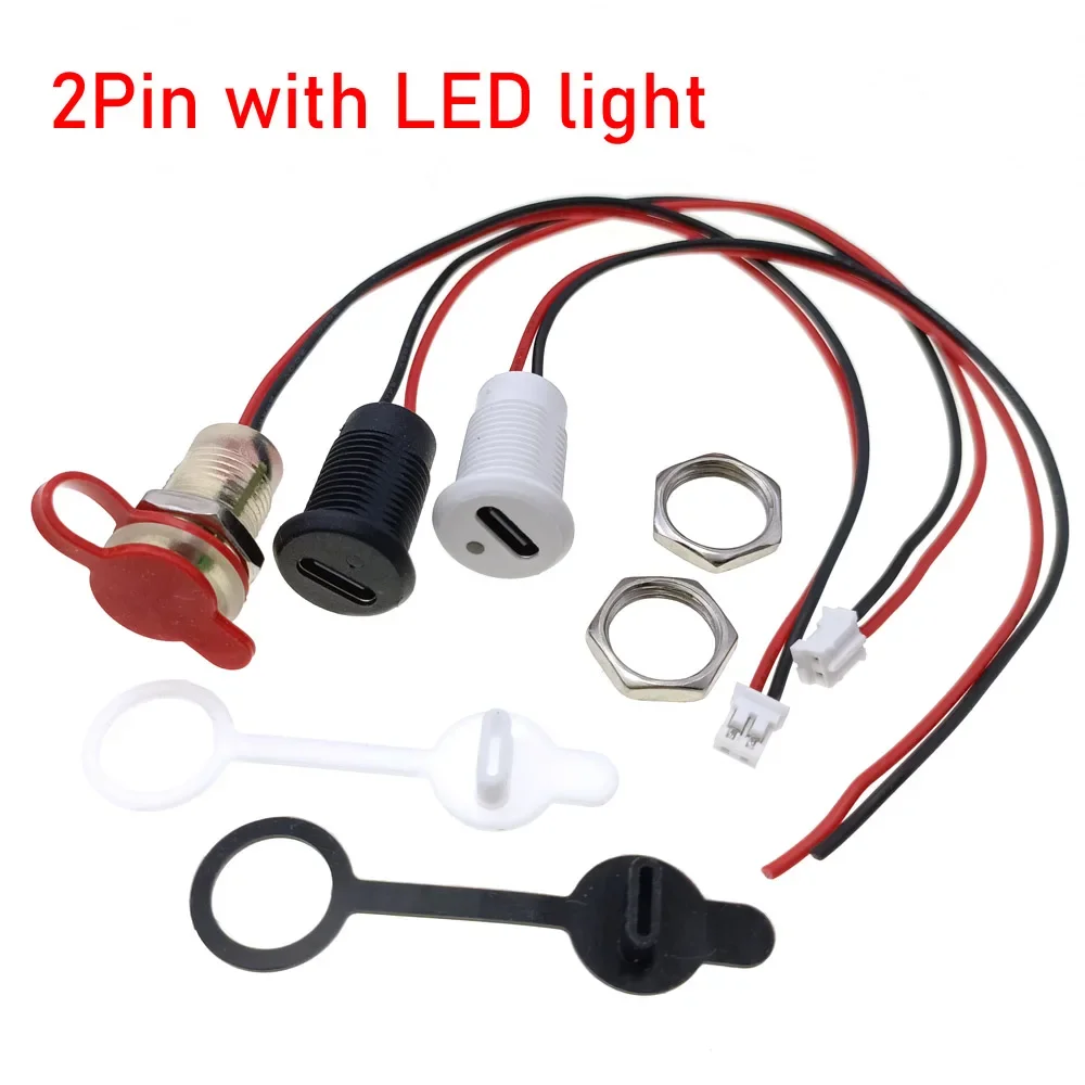 2/5PC USB C high current charging socket with nut snap lock plate TYPE-C LED Lamp female type C waterproof female connector Jack