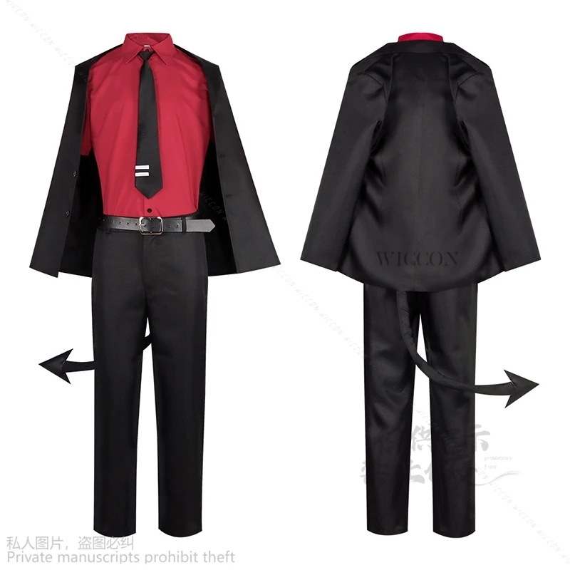 Gioco Helltaker The Awesome Demon Justice Costume Cosplay Adulto Donna Uomo Abiti Camicia Pantaloni Giacca Coda Parrucche di Carnevale di Halloween