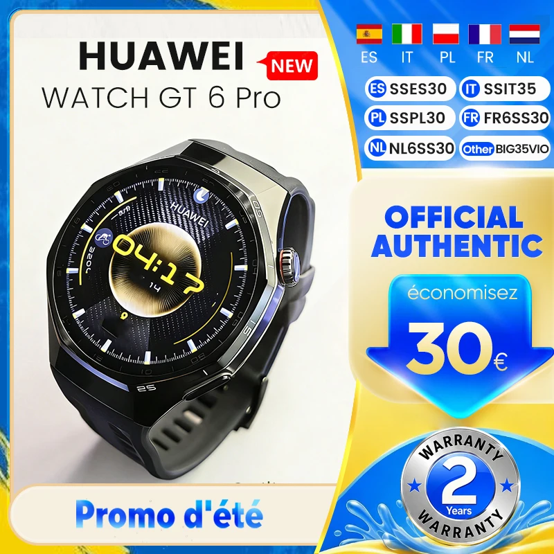 Montre connectée HUAWEI Watch GT 6 Pro 46 mm GPS, écran tactile AMOLED de 1,47 pouces, autonomie jusqu'à 21 jours, niveau professionnel du cyclisme, NFC