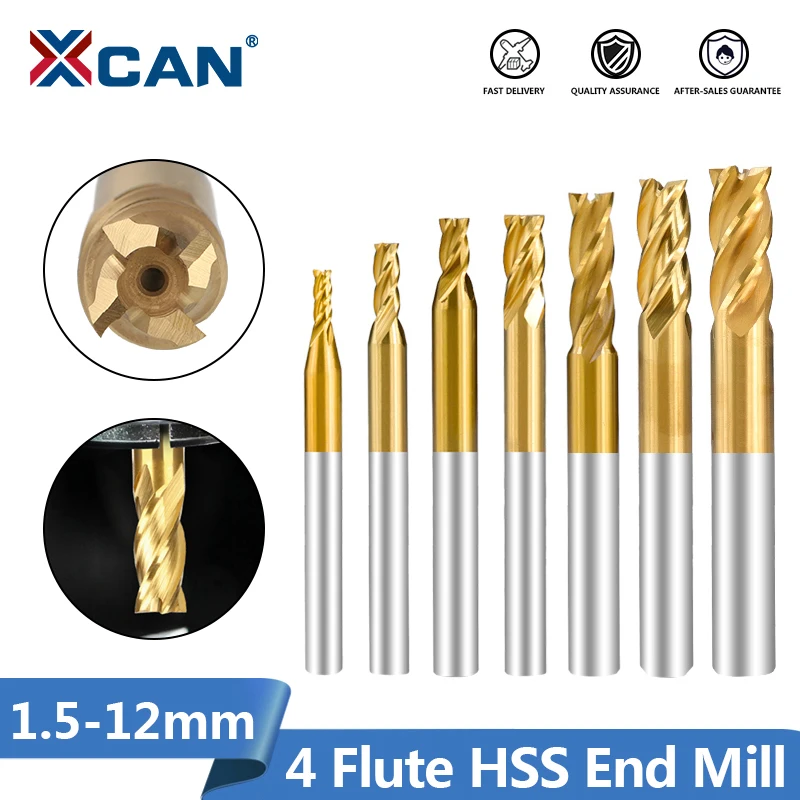 XCAN Milling Cutter 7 10 11pcs 1.5-12mm HSS End Mill Titanium Coated CNC Router Bit 4 Flute Milling Bit