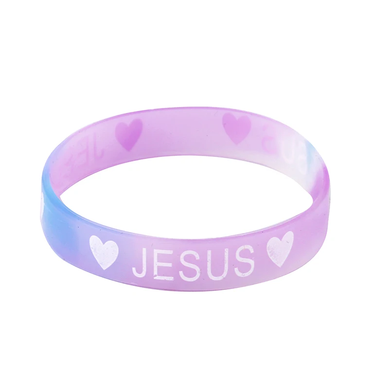 FLOLA 10PCS Multicolor Custom Jesus Silicone Bracelets Bangles Candy Color Heart Sport Rubber Wristband Bracelet Gifts brtc37