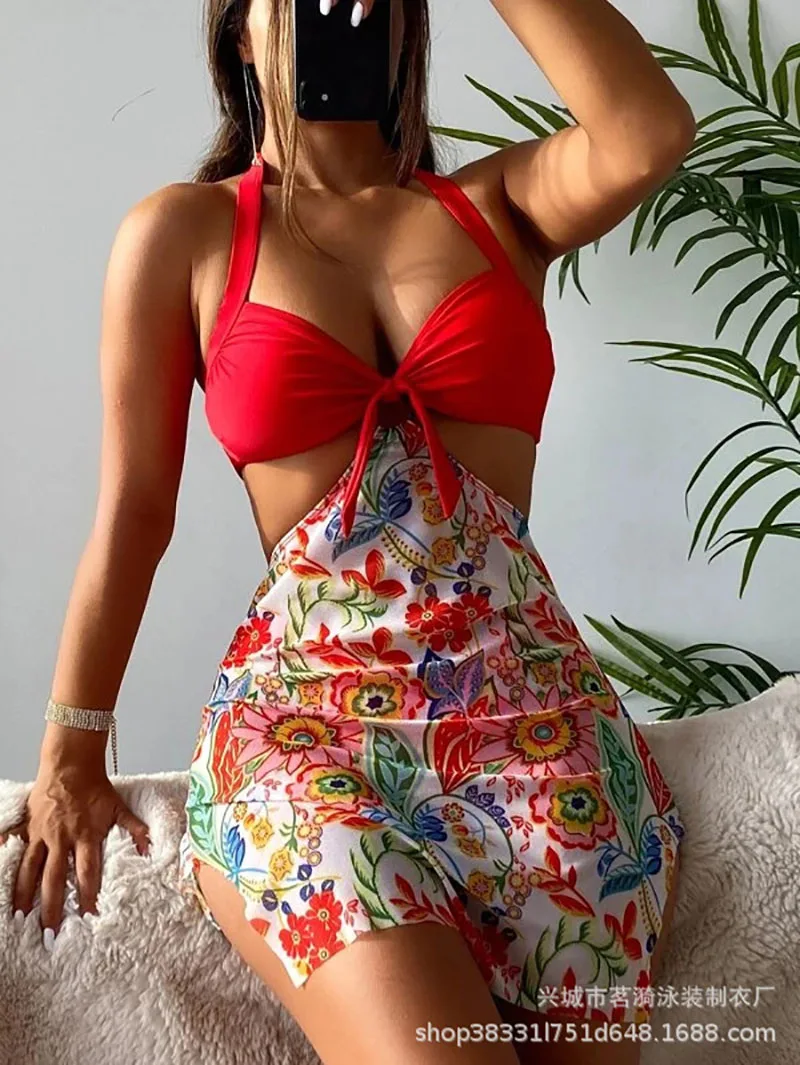 ملابس نسائية ملابس سباحة جديدة بيكيني مثير بيكيني متعدد الألوان مطبوعة عصرية قطعة واحدة طقم بيكيني مكون من ثلاث قطع #1