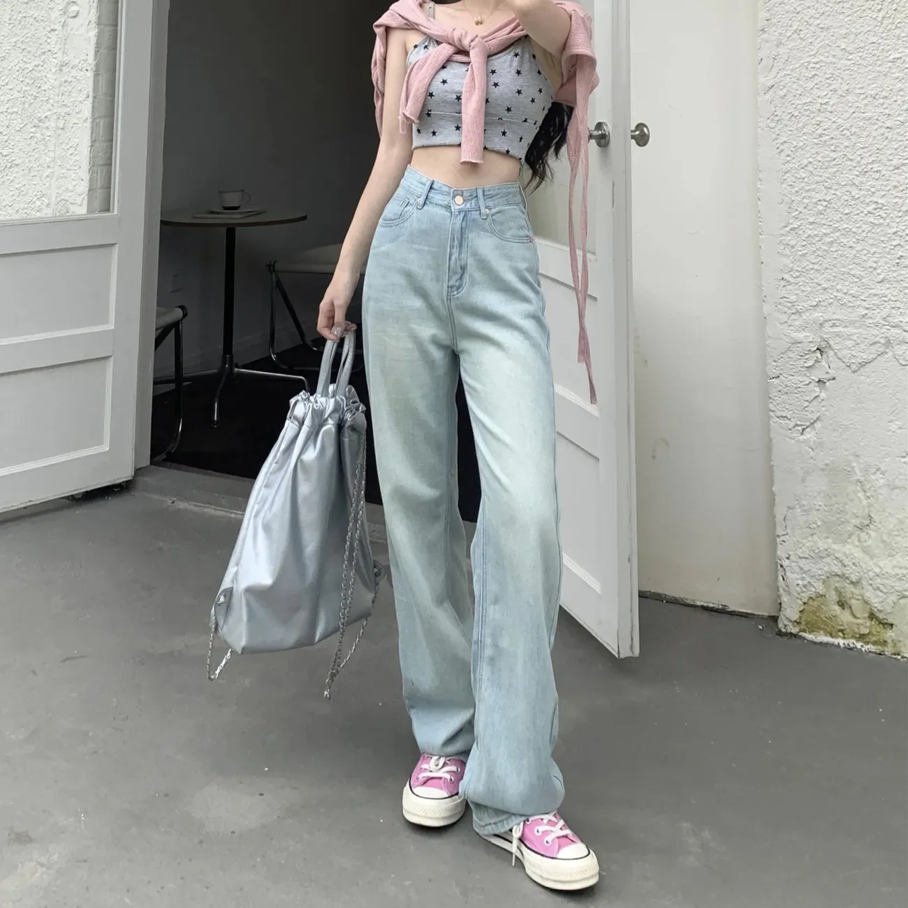 

Джинсы для девочек, осенняя одежда, корейская женская расклешенная расклешенная нижняя часть в стиле ретро Y2K, модная винтажная джинсовая одежда оверсайз, свободный крой бойфренда