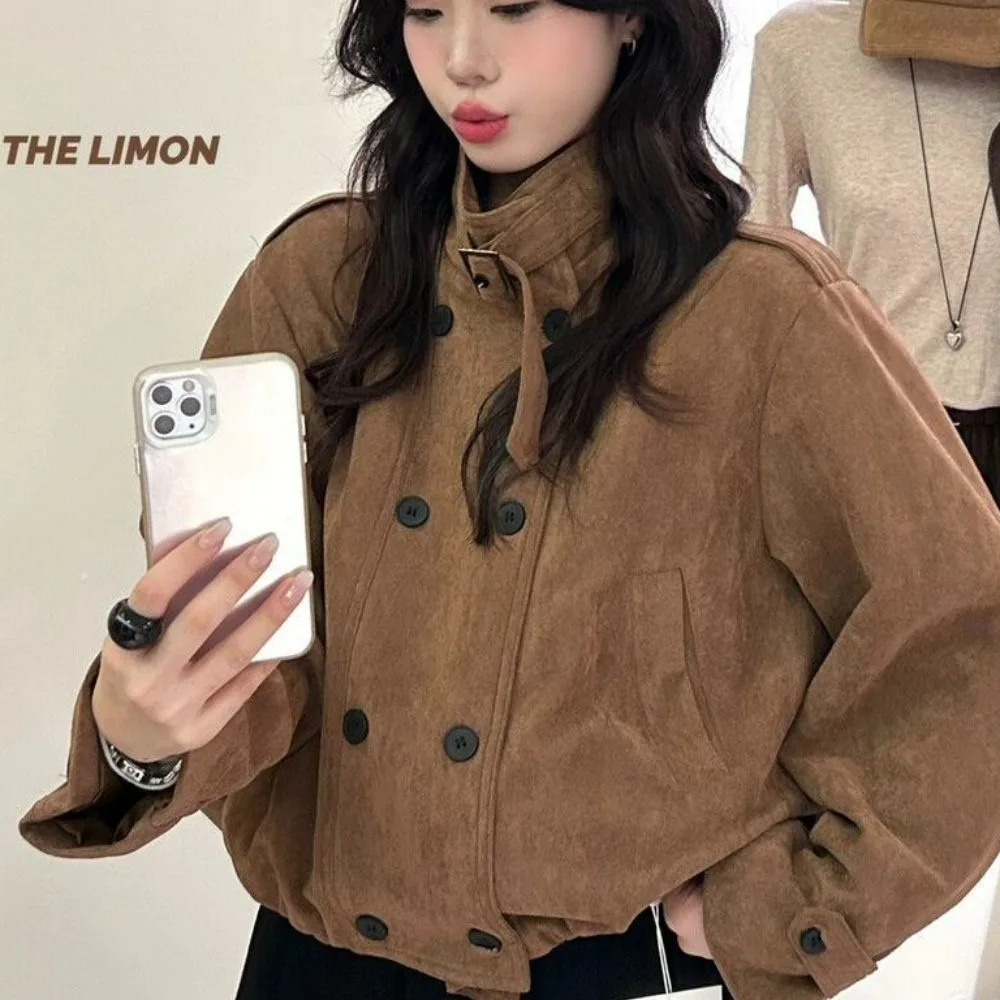 Laid-back Deer Hide Velvet Jacket Short Casual Stand Collar Top Women's Autumn Workwear Comfortable Loose Fit Standard Style