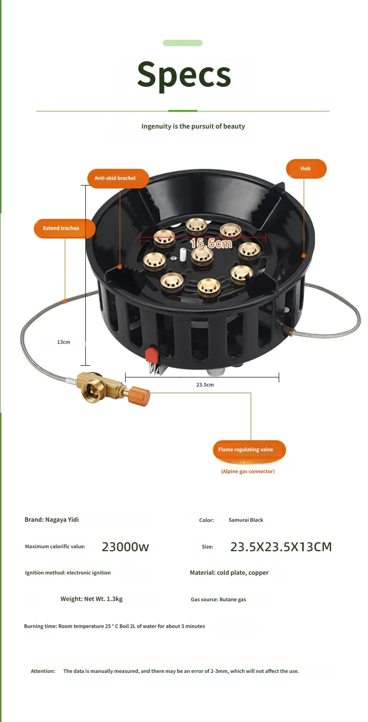 21000W 9-Core Camping Stove High-Power Gas Burner Strong Fire Power Portable Tourist Burner Windproof Stove Burner for Outdoor