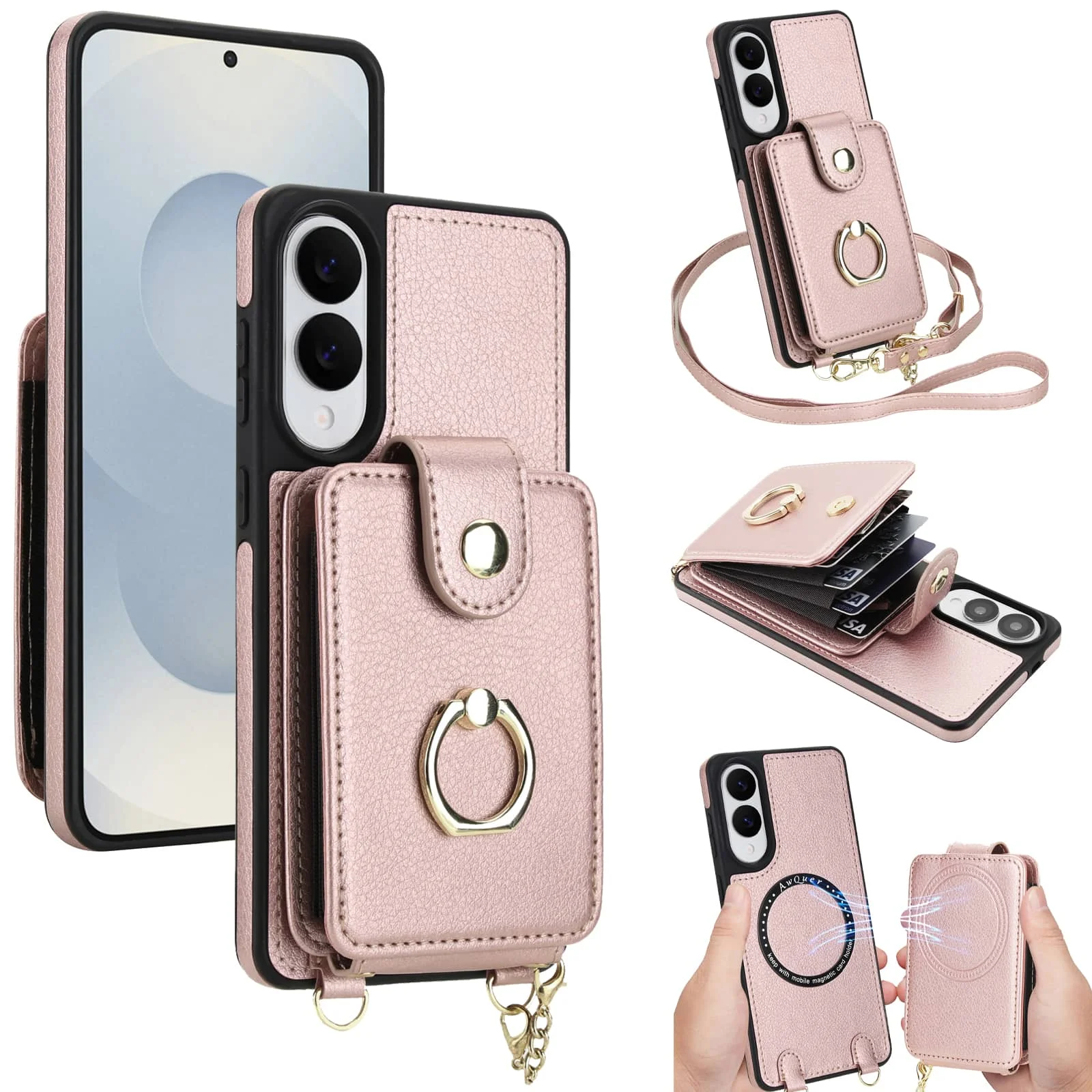 

Для Samsung Galaxy S25 Edge S24 S23 S22 Ultra Чехол-кошелек Съемный кошелек через плечо с браслетом, откидная магнитная крышка 2-в-1