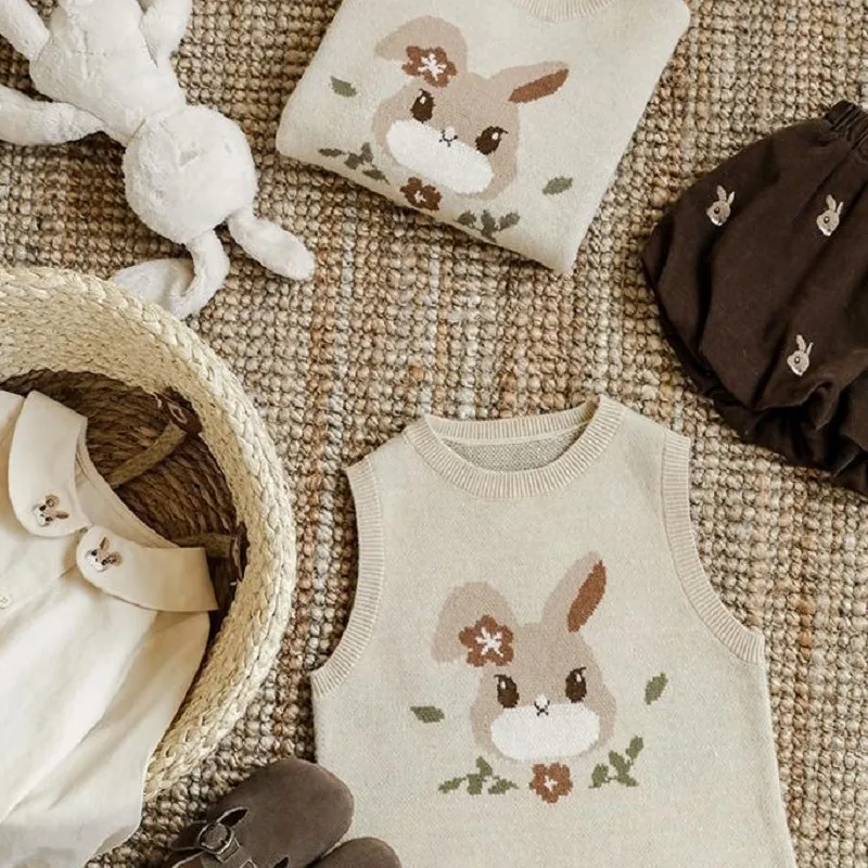 Baby Boy Girl Boy Rabbit Sweater Vest Infant Toddler Child Knitted Waistcoat Spring Autumn Easter Baby Clothes 1-10Y