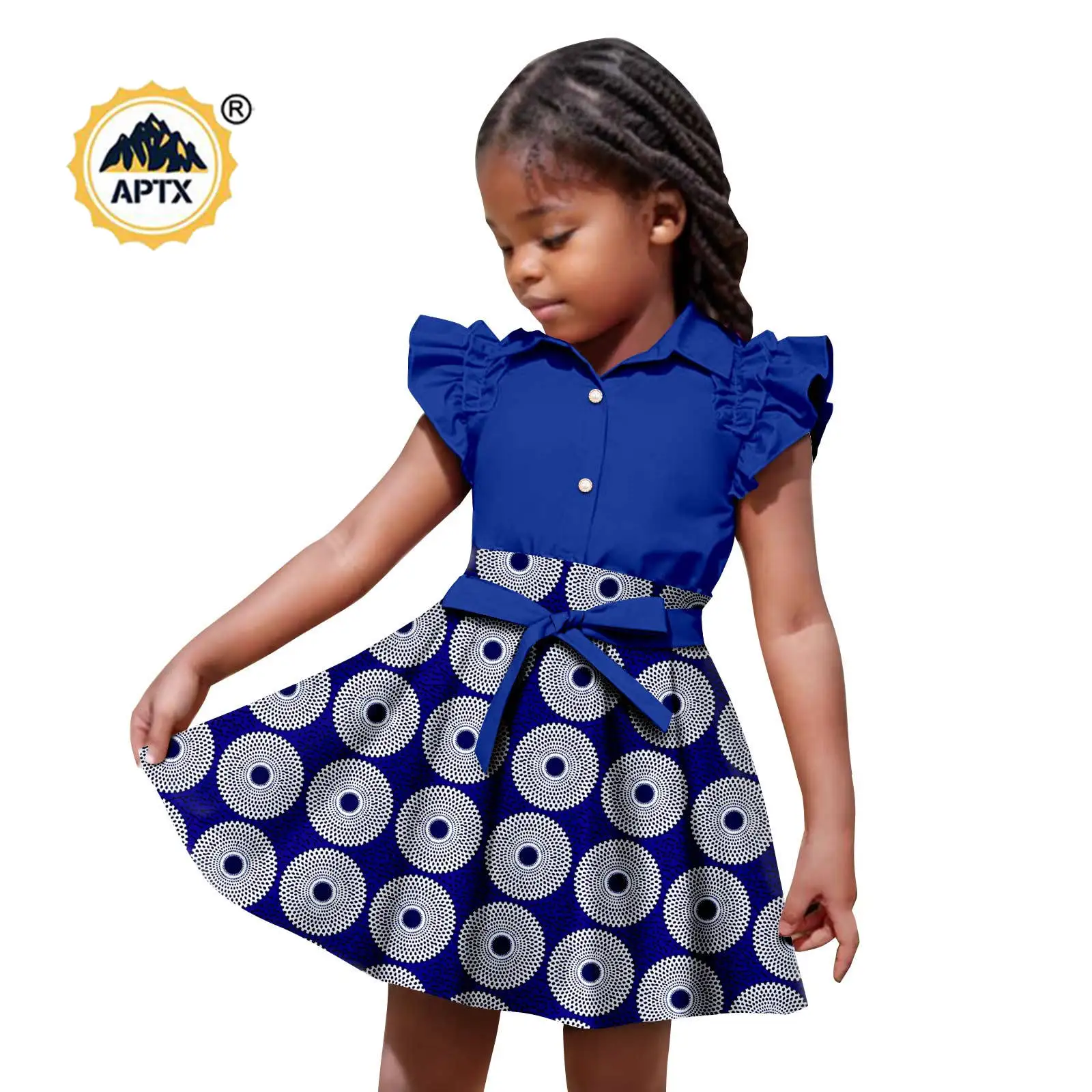 

African Dresses for Baby Girls Bazin Riche Petal Sleeve Print Bowtie Dress Dashiki Kids Children Outfits Africa Style 2445012