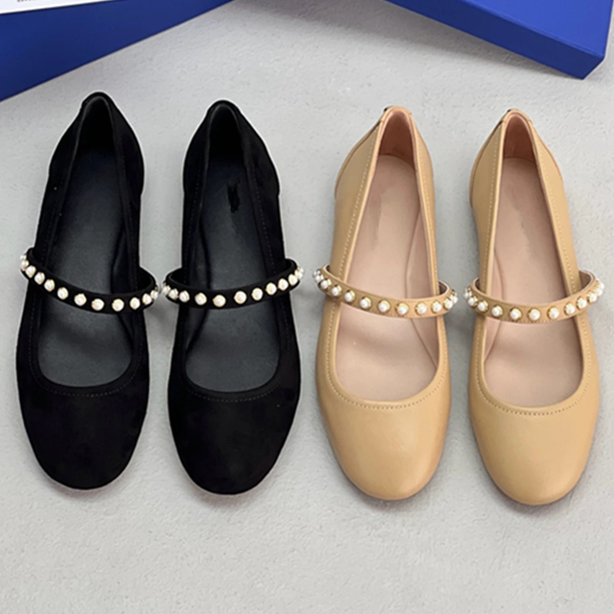 

Jenny&Dave Minimalist Pearl Decoration Elegant Mary Jane Shoes French Retro Genuine Leather High Quality Flat Shoes Loafers Wome