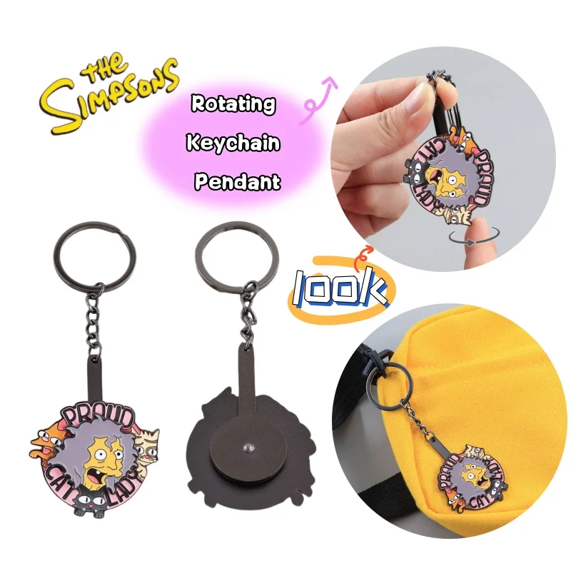

New The Simpsons Creative Rotating Keychain Couple's High-value Anime Cartoon Student Backpack Pendant Decoration Birthday Gift