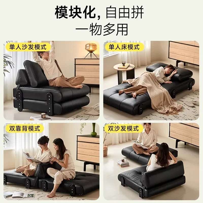

Medieval folding sofa bed small apartment living room 2024 new multi-functional dual-purpose single leather sofa bed