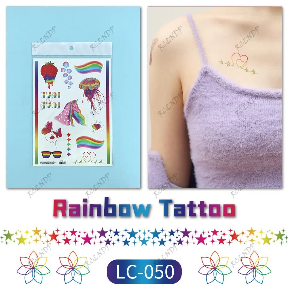 Waterproof Temporary Tattoo Sticker Rainbow Rose Unicorn Love Heart Pride Party Graffiti Flash Tatoo Fake Tatto for Men Women