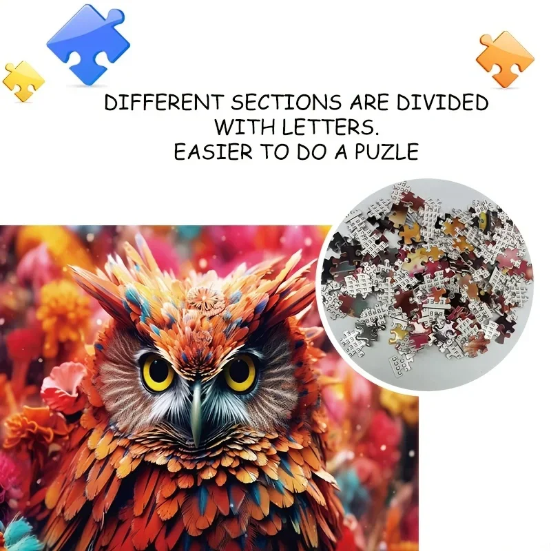 Quebra-cabeça colorido de coruja, 70cm * 50cm, 1000 peças para adultos para casa, presente ideal para ocasiões, incluindo natal, ano novo
