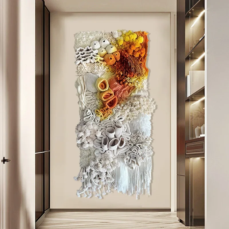 Nordic Weaving Hand Embroidery Living Room Entrance Home Hotel Decoration Large Floor-to-ceiling Background Wall Decor Painting