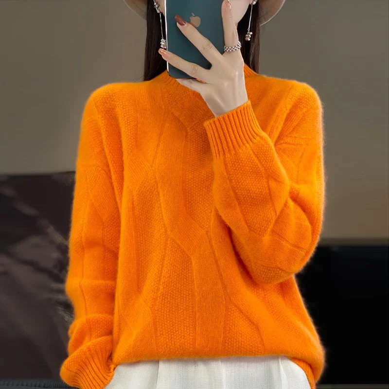 Women's pullovers fall/winter high-quality soft  merino wool sweater with half high neck and thick cashmere sweater top