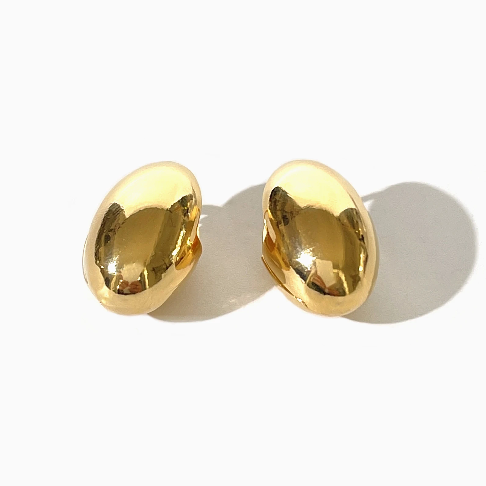 Peri\'sbox Minimalist Gold Silver Plated Oval Ball Huggie Earrings for Women Shiny Polished Bold Dome Hoop Earring Jewellery Gift