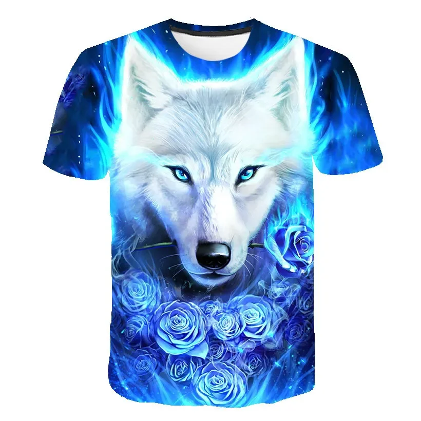 Y2K Clothes Oversize Men's T-shirts 3D Wolf T-shirt Summer Casual Tops Fashion O-neck Short Sleeve Boys High Street Streetwear