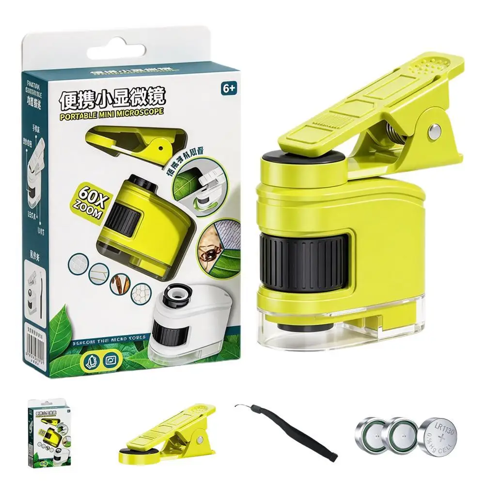 Handheld Microscope Children Magnification With LED UV Light Phone Holder Outdoor Nature Exploration Educational Toy