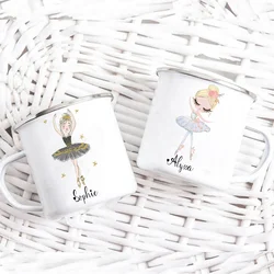 Personalized Name Ballerina Cups Custom Ballet Dance Hot Chocolate Juice Enamel Mug Girls Handle Mugs Birthday Children's Gifts