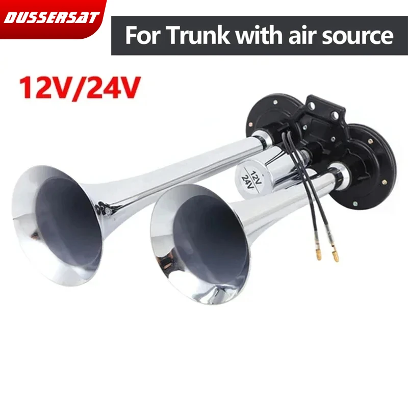 Universal 600DB Loud Car Air Horn 12V 24V Metal Double Tubes Air Horn Car Truck Train Moto Lorry RV Boat