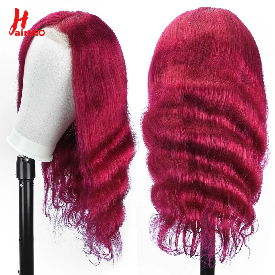 Ombre Borgonha peruca de onda do corpo para mulheres, fechamento perucas, cabelo humano, Remy, Preplucked, T1B, 4*4, 99J BUG, 4*4, Lace Encerramento