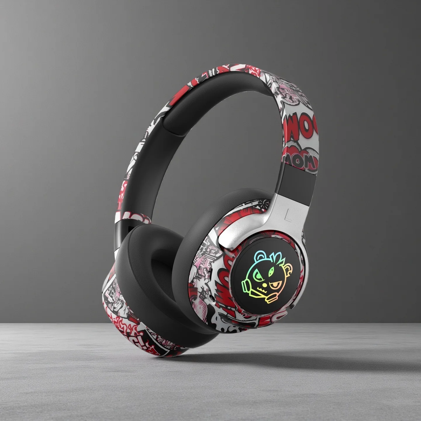 Bluetooth Graffiti Gaming-Kopfhörer 360 °   Stereo-Sound, leichtes, faltbares Design, geräuschunterdrückendes Mikrofon, Schwarz