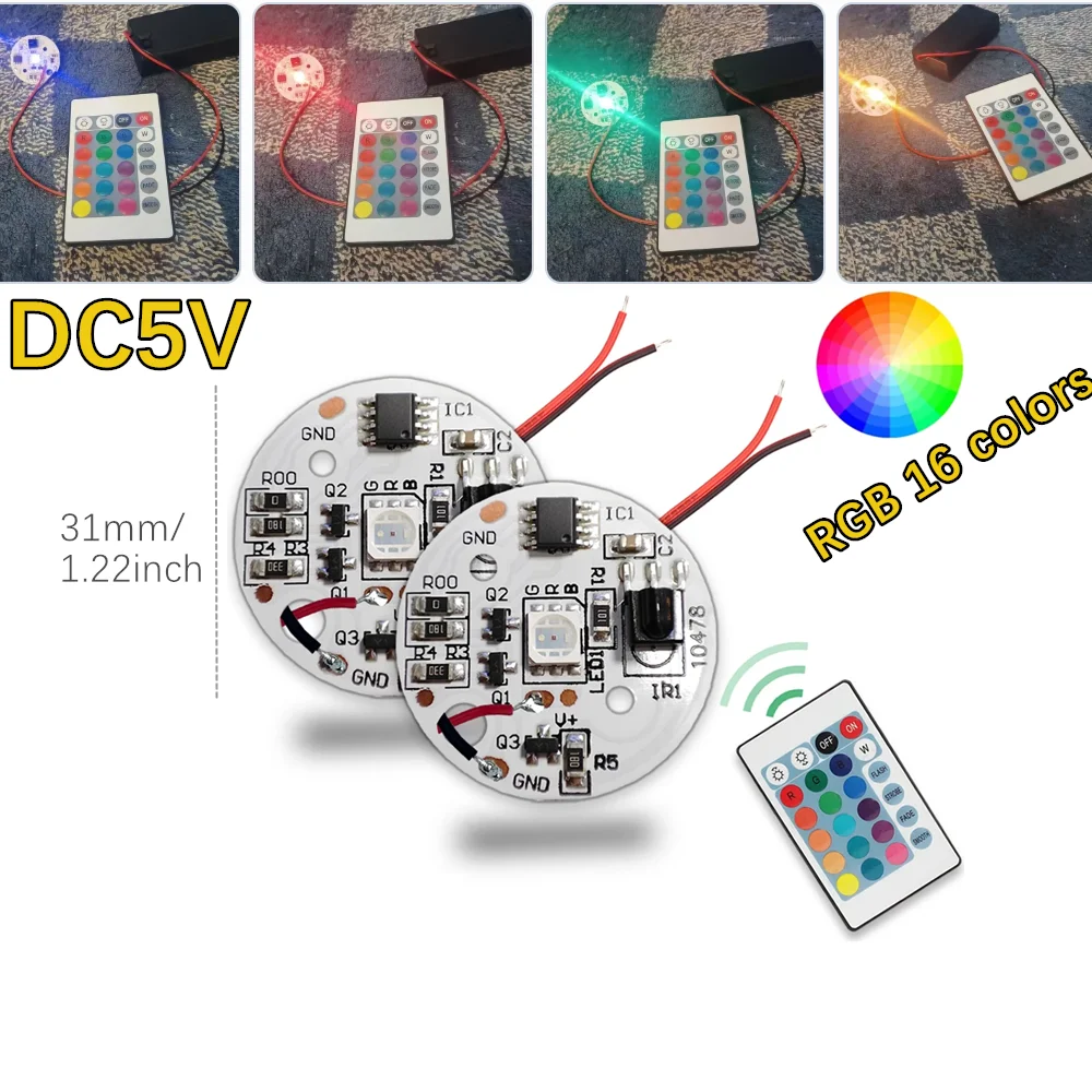 5V Low Voltage LED Lights Plate Color RGB Lamp Board 3W Colorful Gradient Source IR 24-Key Wireless Remote Switch On/Off Control