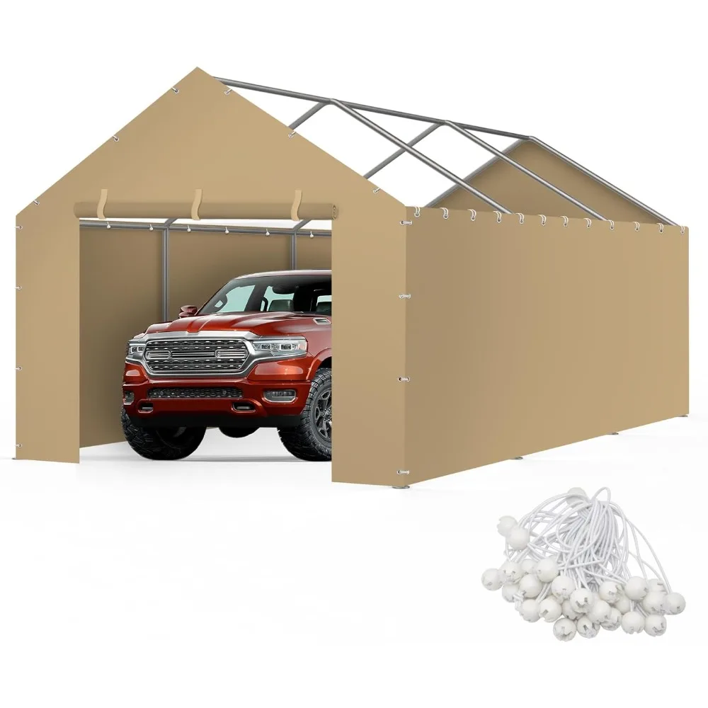 

Carport Replacement Canopy Cover Sidewalls for 10x20x9.35FT Frame, Heavy Duty Garage Car Tent Shelter Tarp with Ball Bungees, Wa
