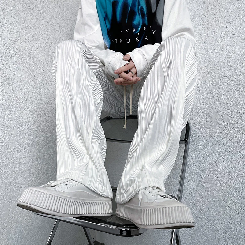 

Мужские повседневные брюки из ледяного шелка, летние, тонкие, модные, свободные, широкие, прямого кроя, повседневные брюки, стильные, весна-осень