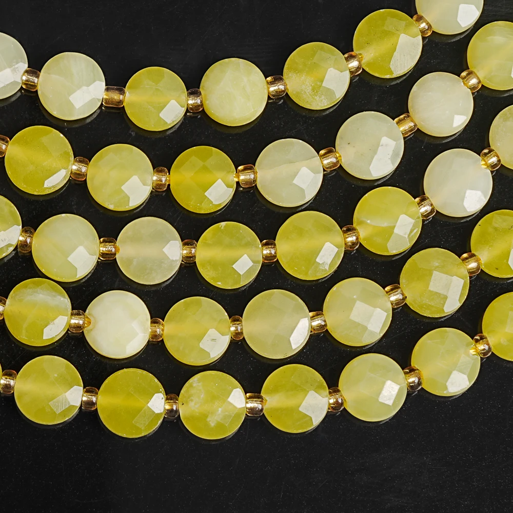 LEMON JADE GEMSTONE BEADS NATURAL STONE 6MM FACETED ROUND COIN LOOSE BEADS FOR JEWELRY MAKING DIY BRACELET NECKLACE ACCESSORIES