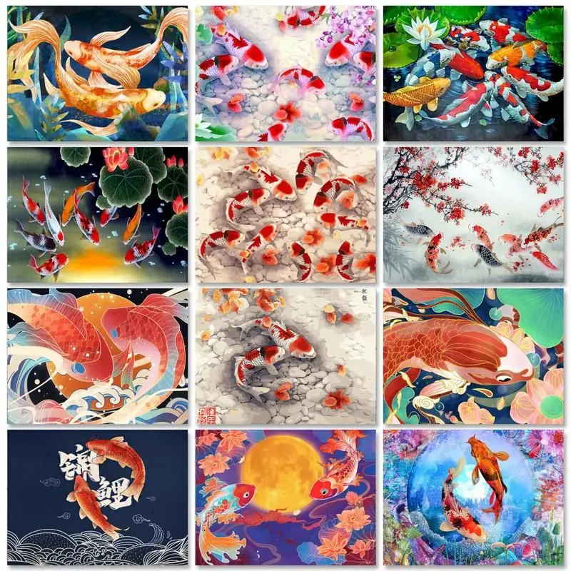 

RUOPOTY Acrylic Paint Painting By Numbers 40x50cm Kits Fish Animals Drawing By Numbers Wall Art Paint With Numbers For Diy Gift