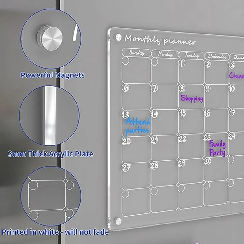 냉장고 건식 지우기 보드 달력, 주간 식사 플래너 시트, 아크릴 계획용, 1 세트