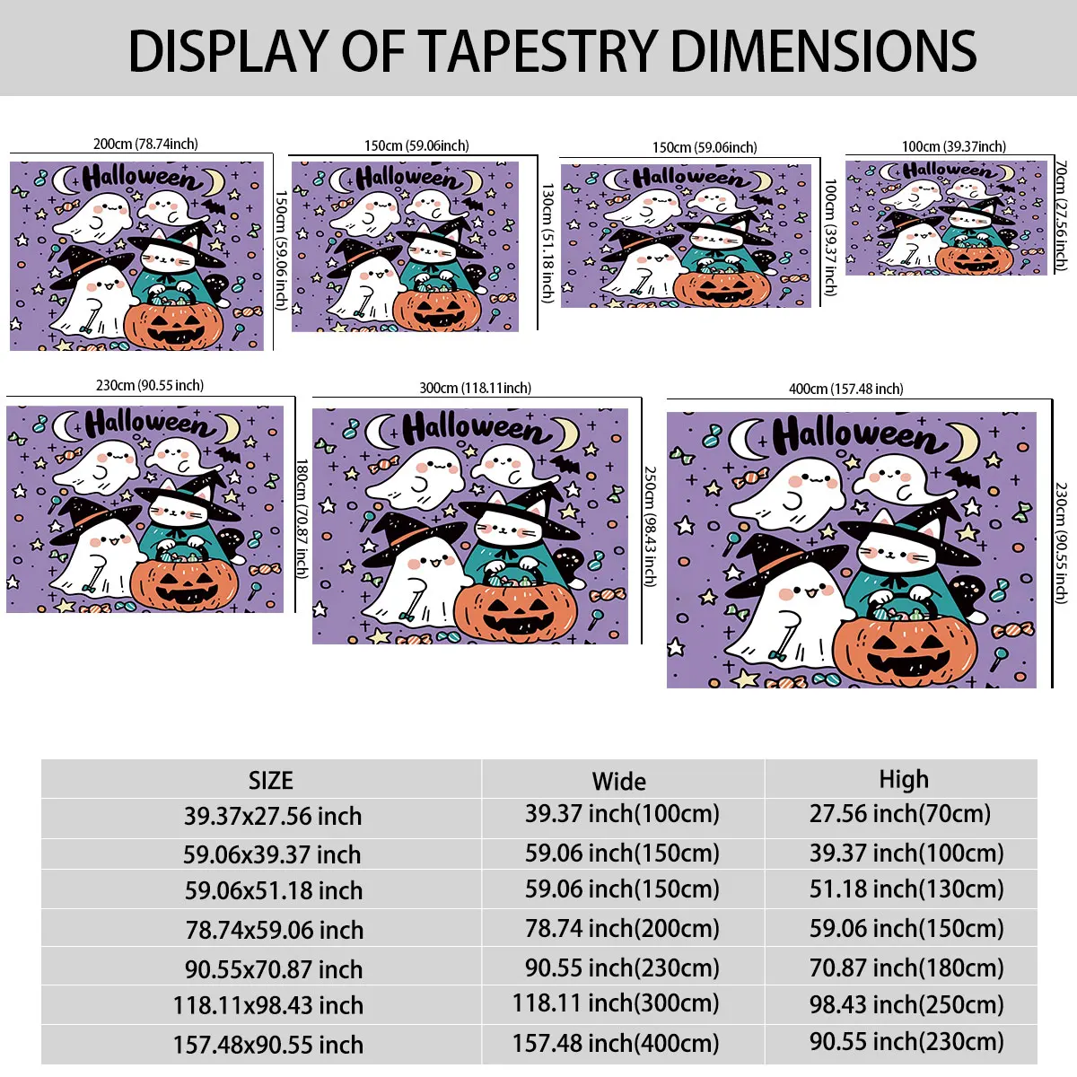 1PC Cute Ghost Black Cat Halloween Tapestry Wall Hanging Background Cloth Party Bedroom Wall Decor Gift