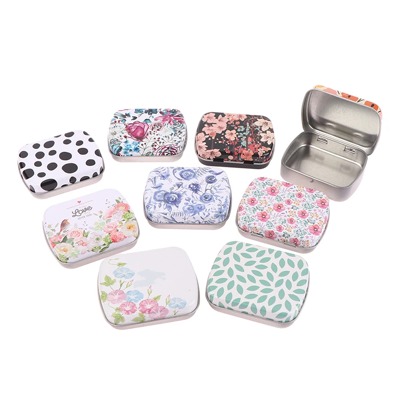 Mini Tin Box Metal Hinged with Lid Portable Rectangular Small Storage Container Candy Pill Cases for Home Organizer