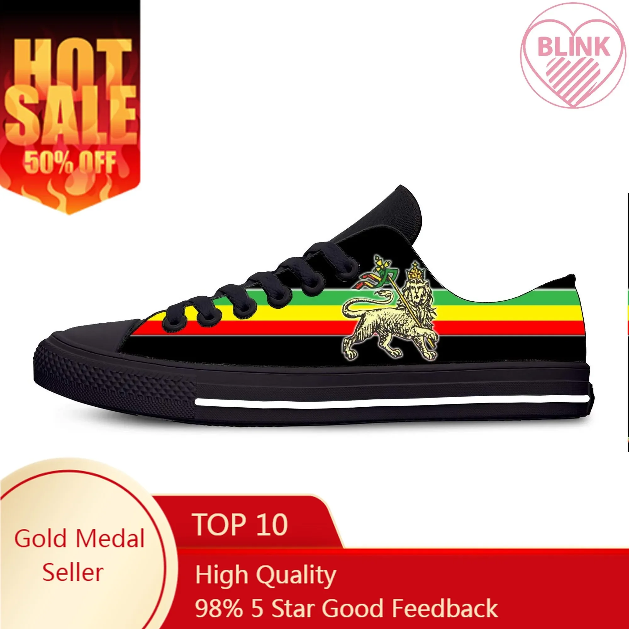 Ethiopie Ethiopische Vlag Leeuw Van Judah Rastafari Casual Stoffen Schoenen Lage Top Comfortabele Ademende 3d Print Heren Dames Sneakers