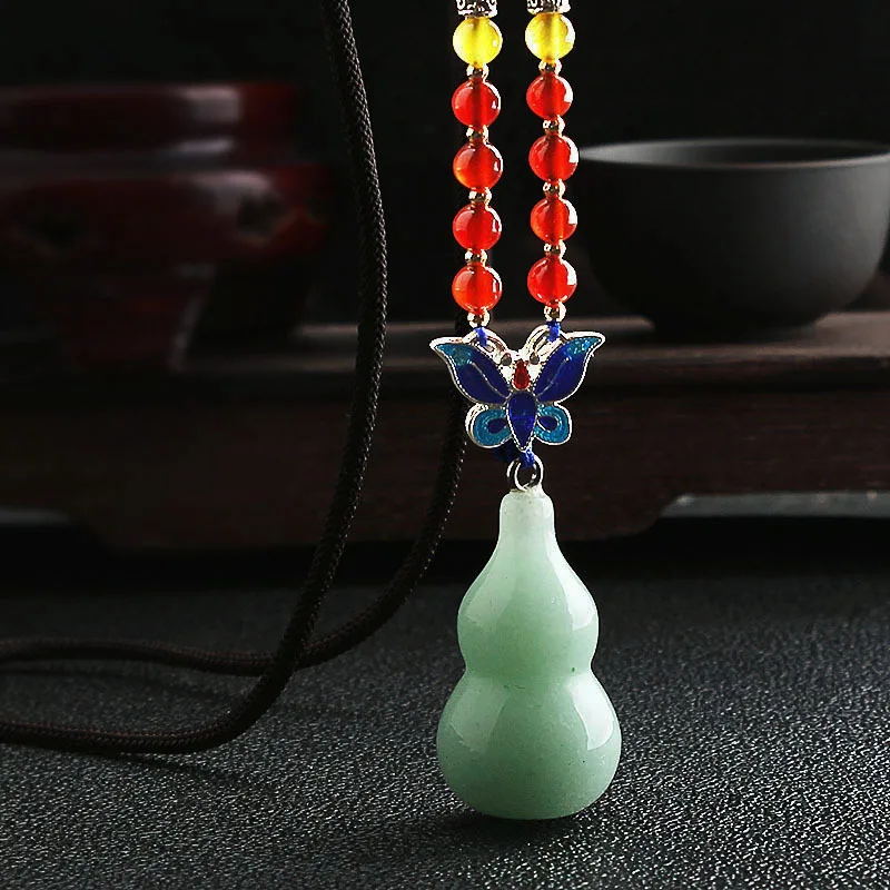 DIY accessories Natural crystal sweater chain, long ethnic style necklace, women's high-end agate powder crystal gourd pendant w