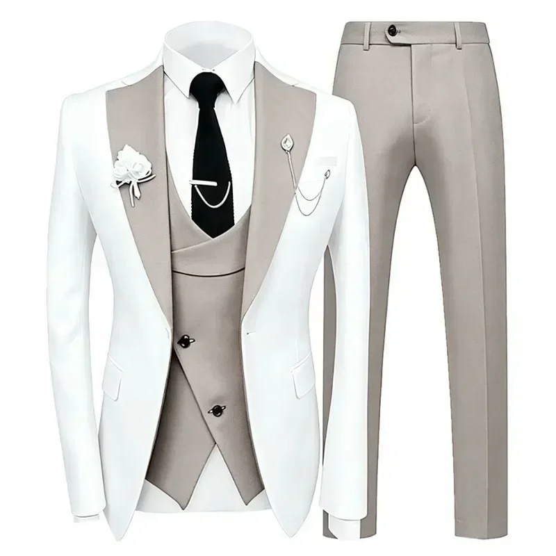 Formeller Herrenanzug 3-teiliges Set Bräutigam Hochzeits-Smoking Slim Fit Jacke Weste Hose Formelle Partykleidung Maßgeschneiderte Kleidung Herrenanzüge – Detail 6